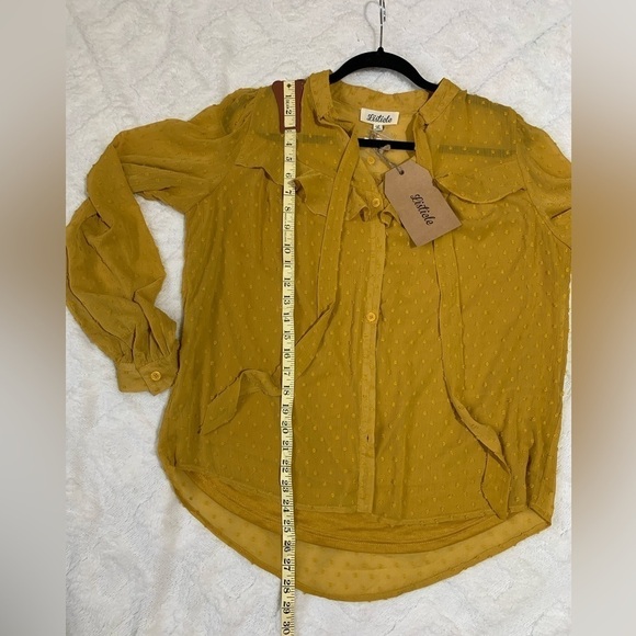 NWT Listicle Mustard Polka Dot Texture Button Up Blouse Top Lined. SZ L - Picture 10 of 10